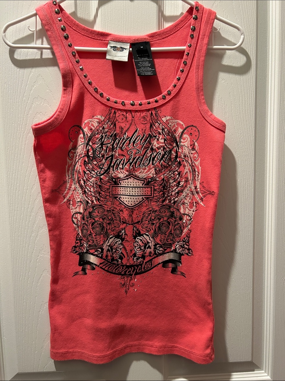 Harley-Davidson Coral Studded Scoop Neck Tank with Graphic